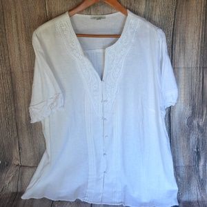 White Linen Blouse with Lace